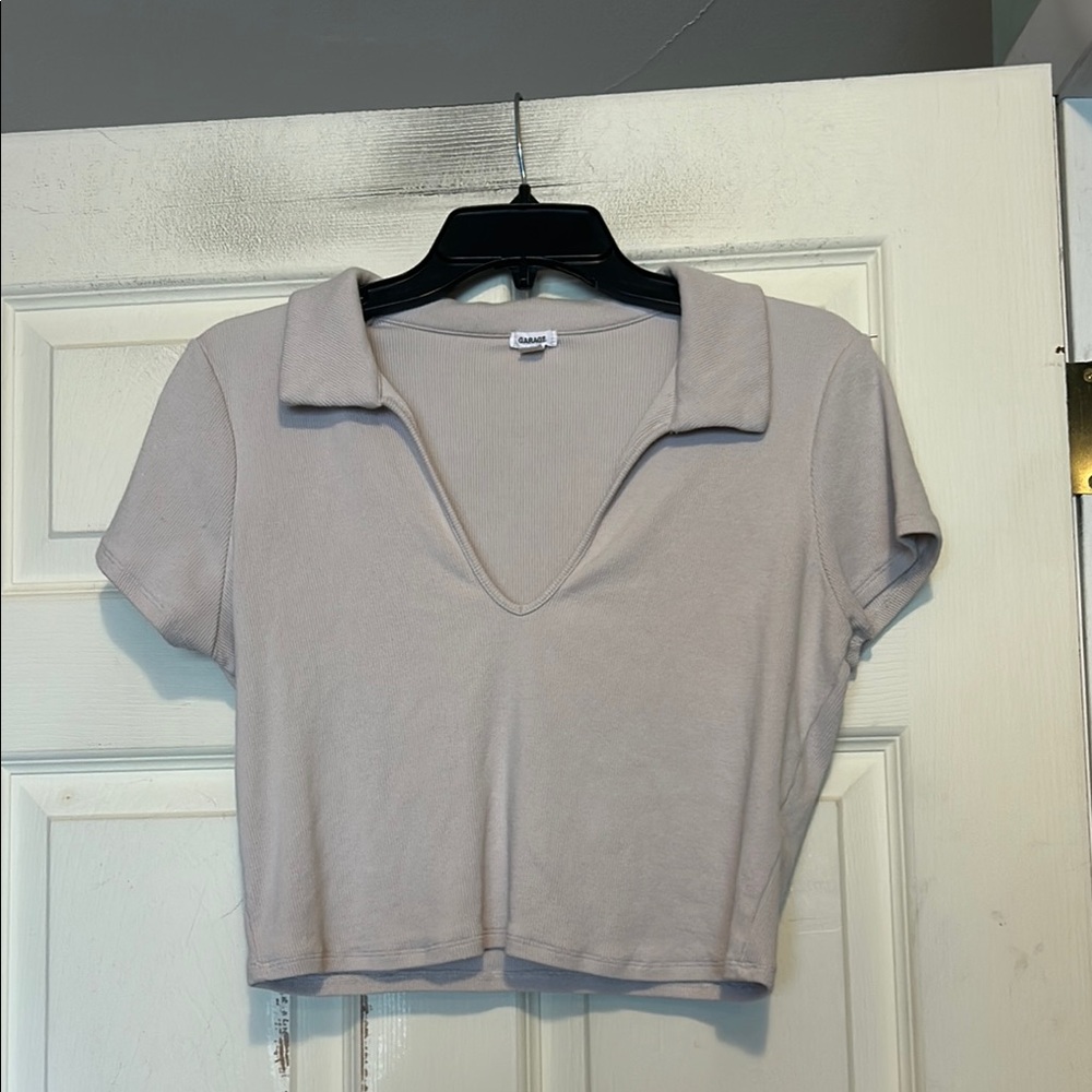 Garage Beige Cropped Polo Tee Size XL